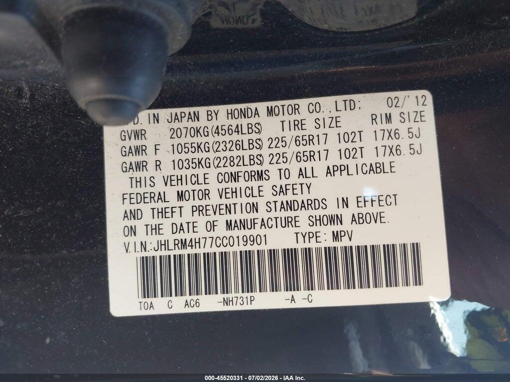 JHLRM4H77CC019901 2012 HONDA CR-V photo no. 9