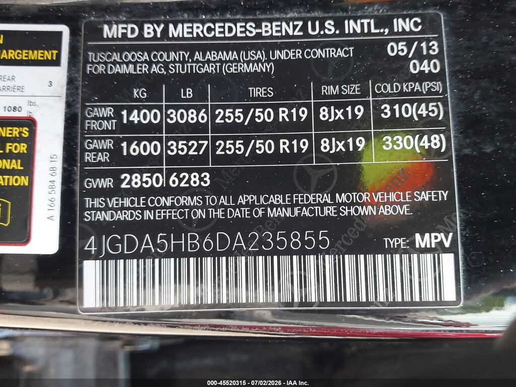 4JGDA5HB6DA235855 2013 MERCEDES-BENZ ML 350 photo no. 9