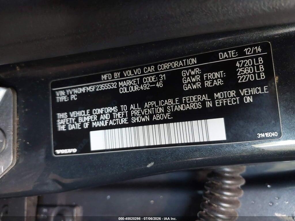 YV140MFM5F2355532 2015 VOLVO S60 photo no. 9