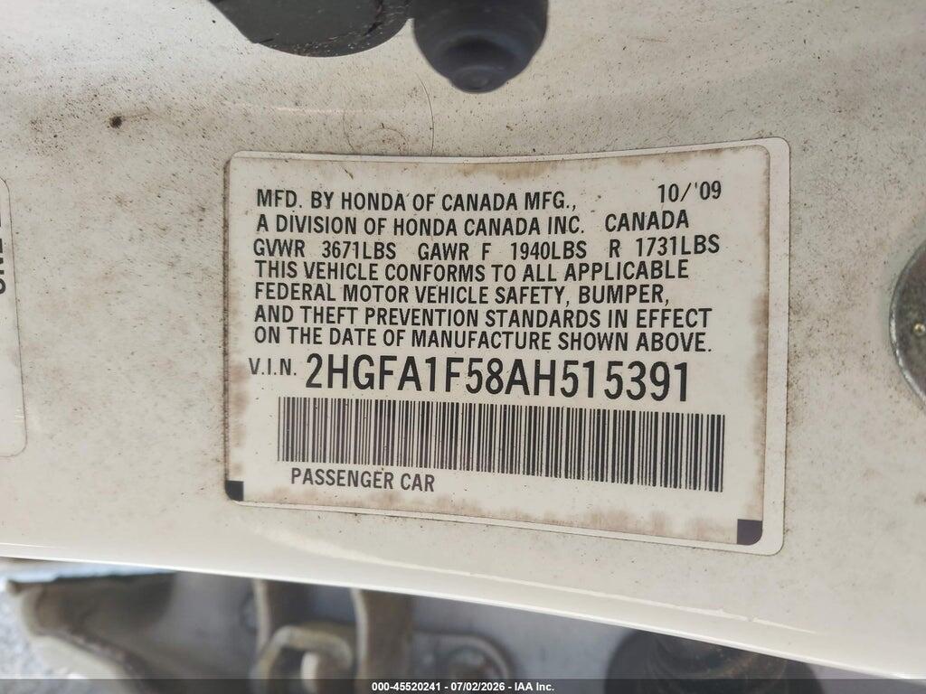2HGFA1F58AH515391 2010 HONDA CIVIC photo no. 9