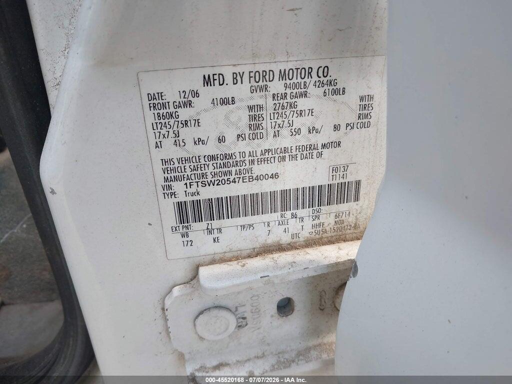 1FTSW20547EB40046 2007 FORD F-250 photo no. 9