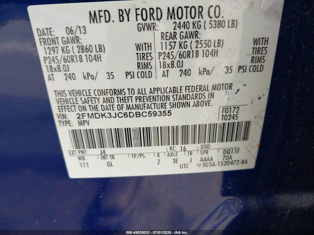 2FMDK3JC6DBC59355 2013 FORD EDGE photo no. 9