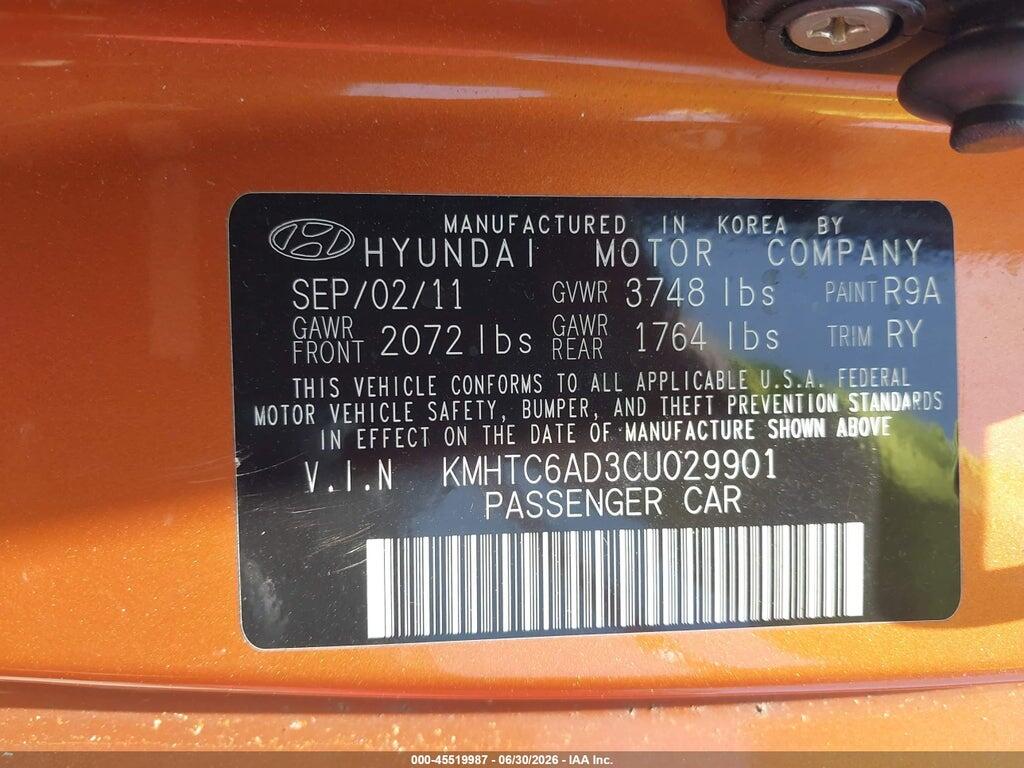KMHTC6AD3CU029901 2012 HYUNDAI VELOSTER photo no. 9