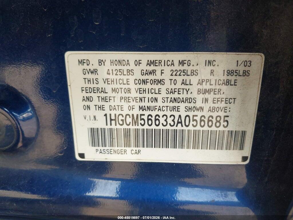 1HGCM56633A056685 2003 HONDA ACCORD photo no. 9
