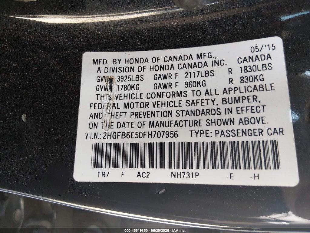 2HGFB6E50FH707956 2015 HONDA CIVIC photo no. 9