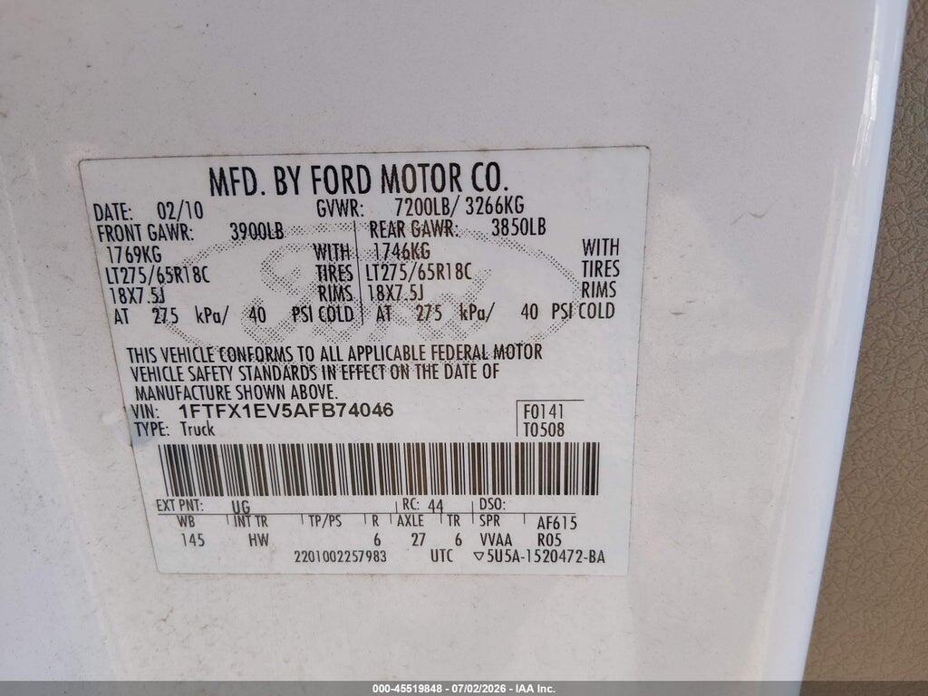 1FTFX1EV5AFB74046 2010 FORD F-150 photo no. 9