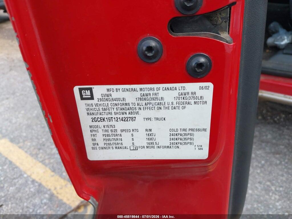2GCEK19T121422787 2002 CHEVROLET SILVERADO 1500 photo no. 9
