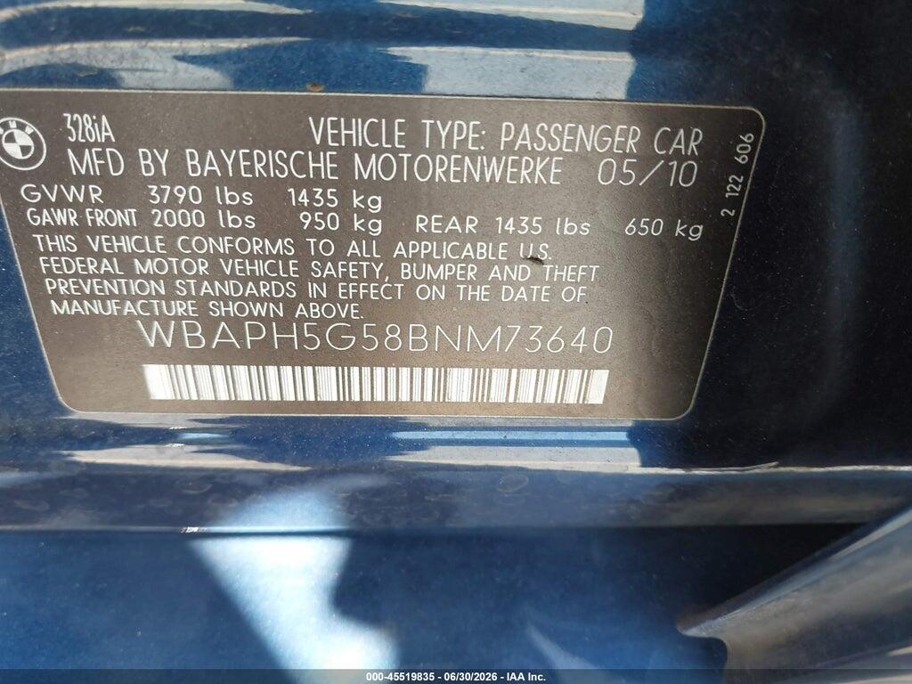 WBAPH5G58BNM73640 2011 BMW 328I photo no. 9