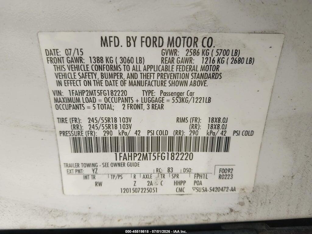 1FAHP2MT5FG182220 2015 FORD POLICE INTERCEPTOR photo no. 9