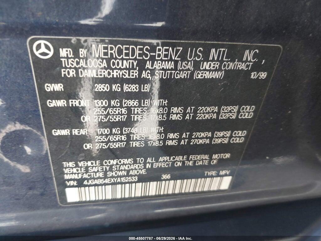 4JGAB54EXYA152533 2000 MERCEDES-BENZ ML 320 photo no. 9