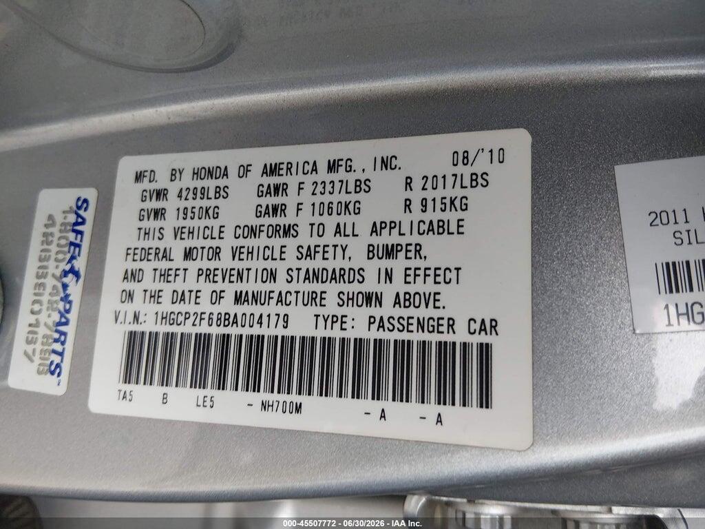 1HGCP2F68BA004179 2011 HONDA ACCORD photo no. 9