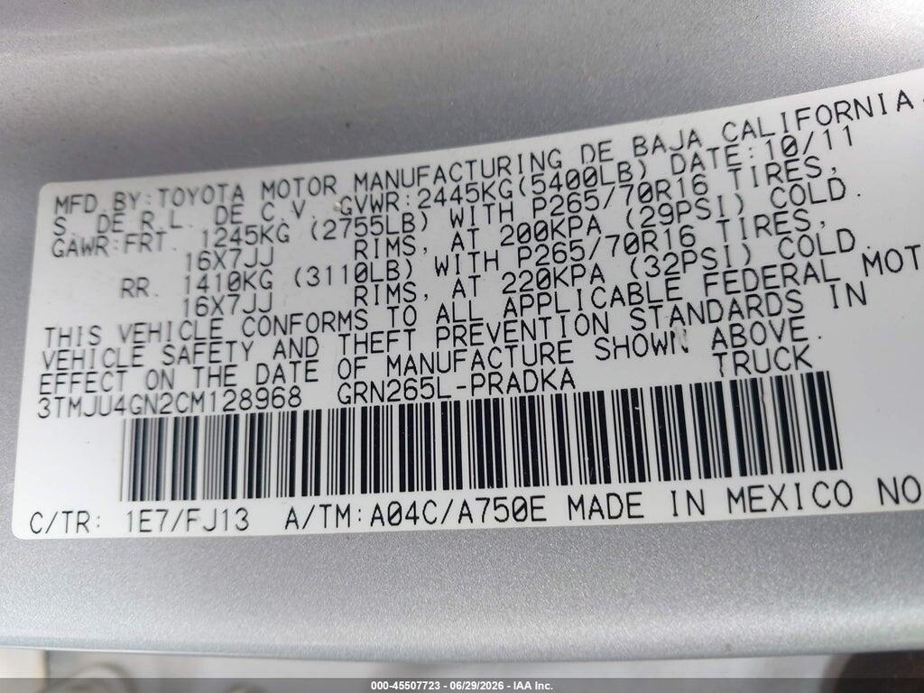 3TMJU4GN2CM128968 2012 TOYOTA TACOMA photo no. 9