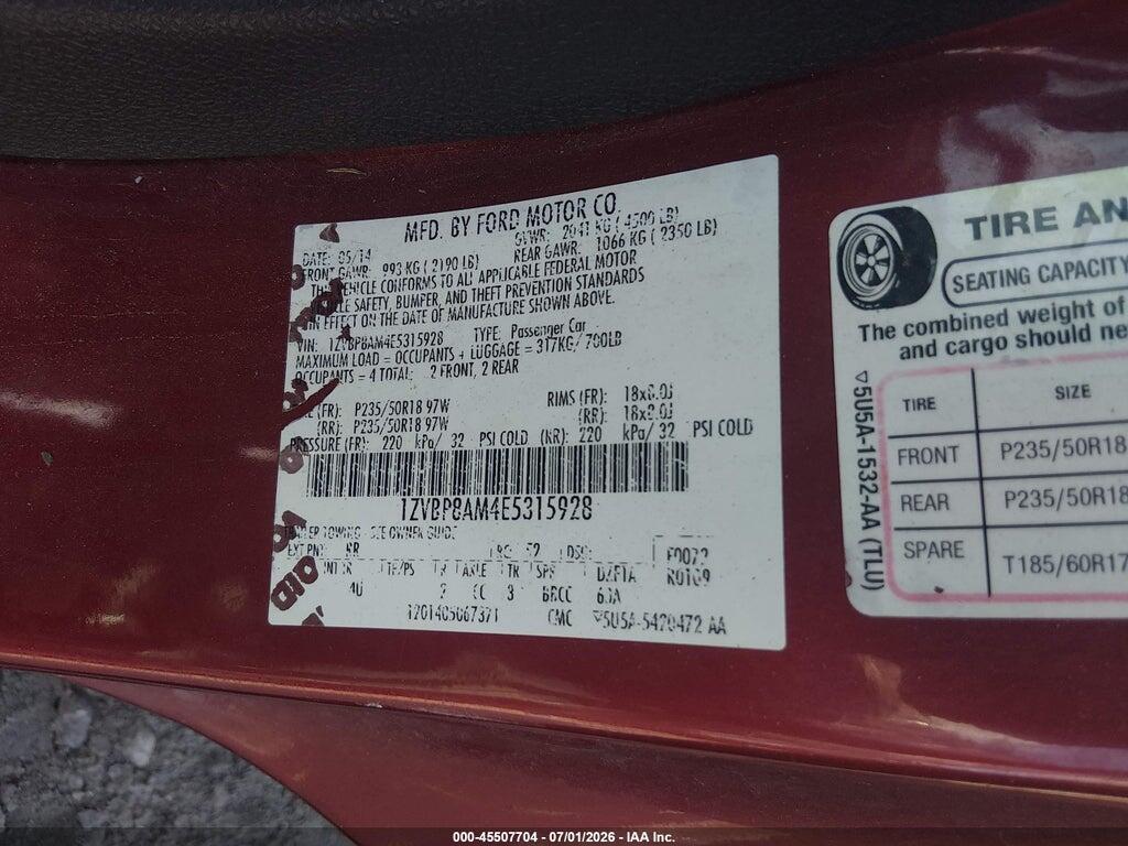 1ZVBP8AM4E5315928 2014 FORD MUSTANG photo no. 9