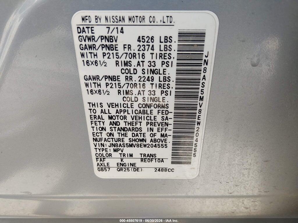 JN8AS5MV8EW204555 2014 NISSAN ROGUE SELECT photo no. 9
