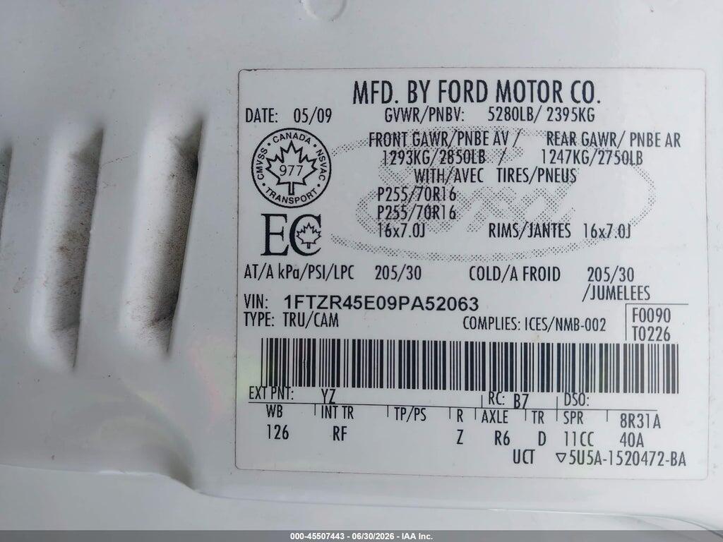 1FTZR45E09PA52063 2009 FORD RANGER photo no. 9