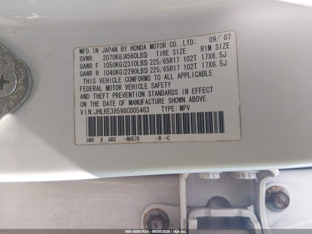 JHLRE38598C005463 2008 HONDA CR-V photo no. 9
