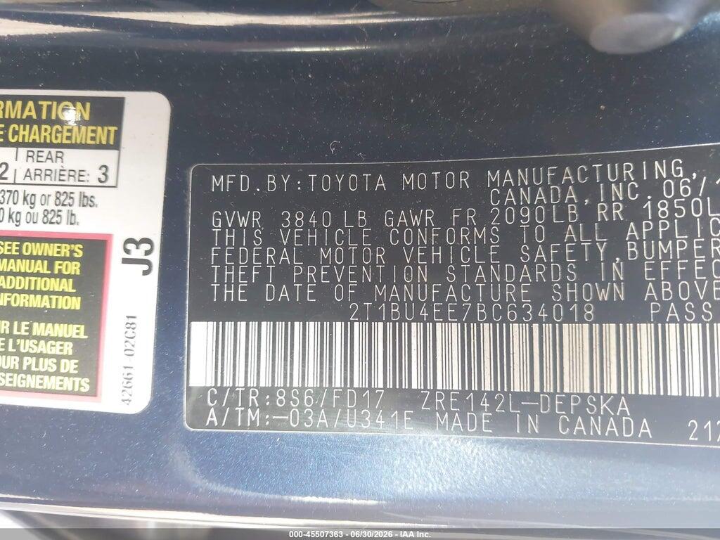 2T1BU4EE7BC634018 2011 TOYOTA COROLLA photo no. 9