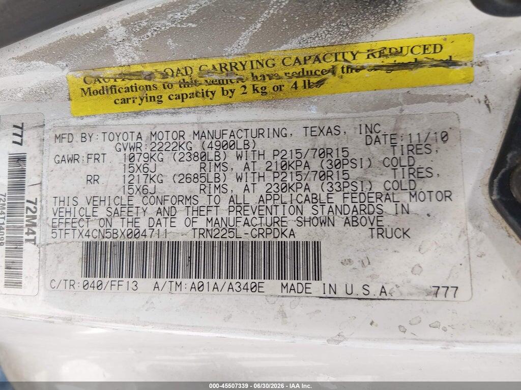 5TFTX4CN5BX004711 2011 TOYOTA TACOMA photo no. 9