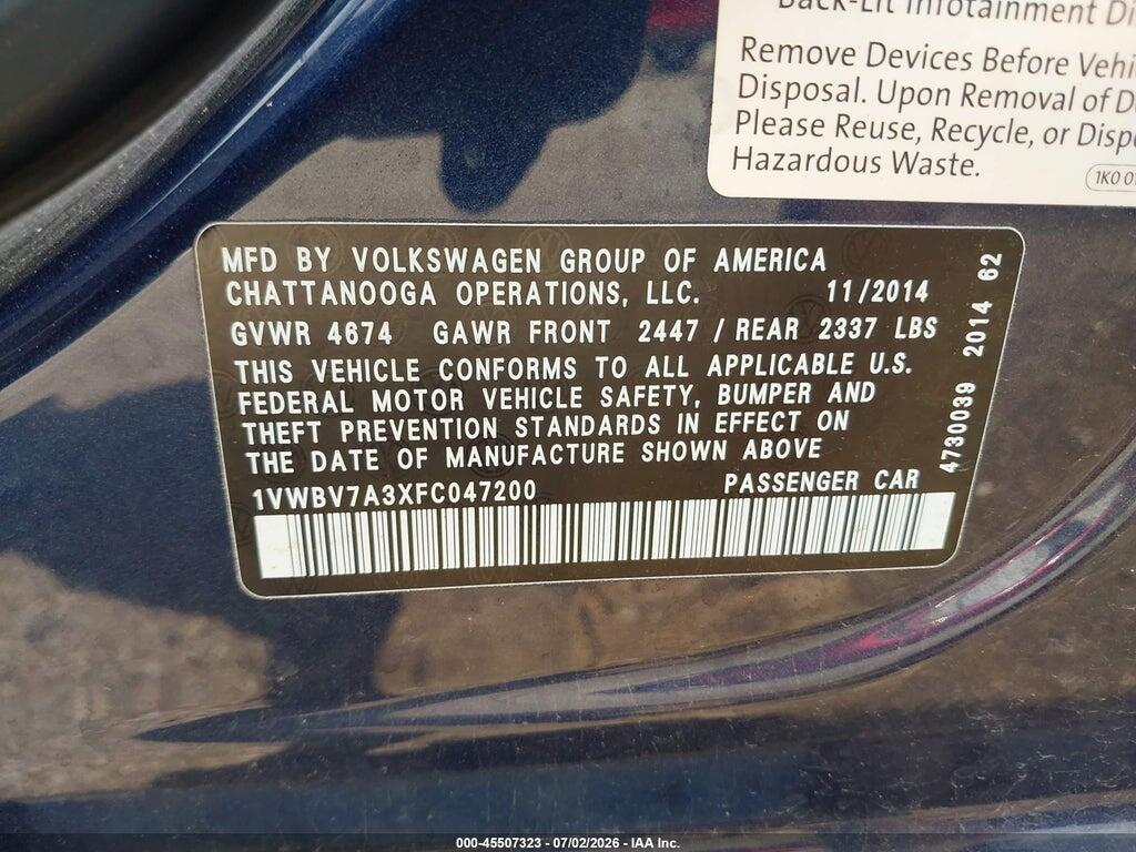 1VWBV7A3XFC047200 2015 VOLKSWAGEN PASSAT photo no. 9
