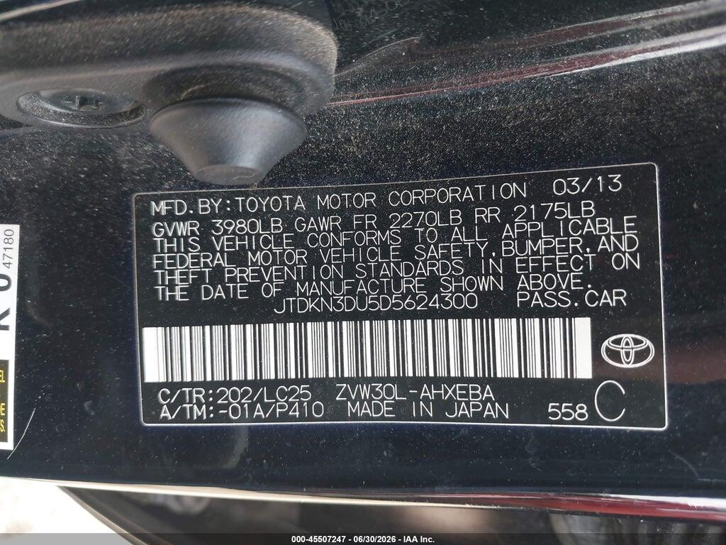 JTDKN3DU5D5624300 2013 TOYOTA PRIUS photo no. 9