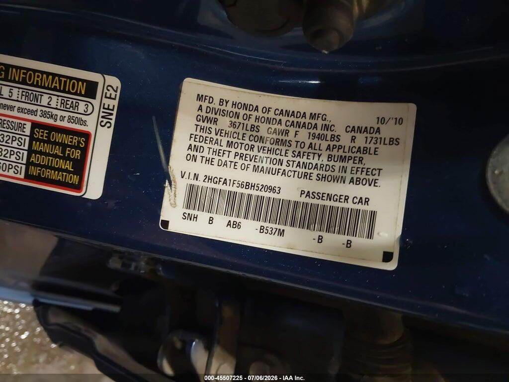 2HGFA1F56BH520963 2011 HONDA CIVIC photo no. 9