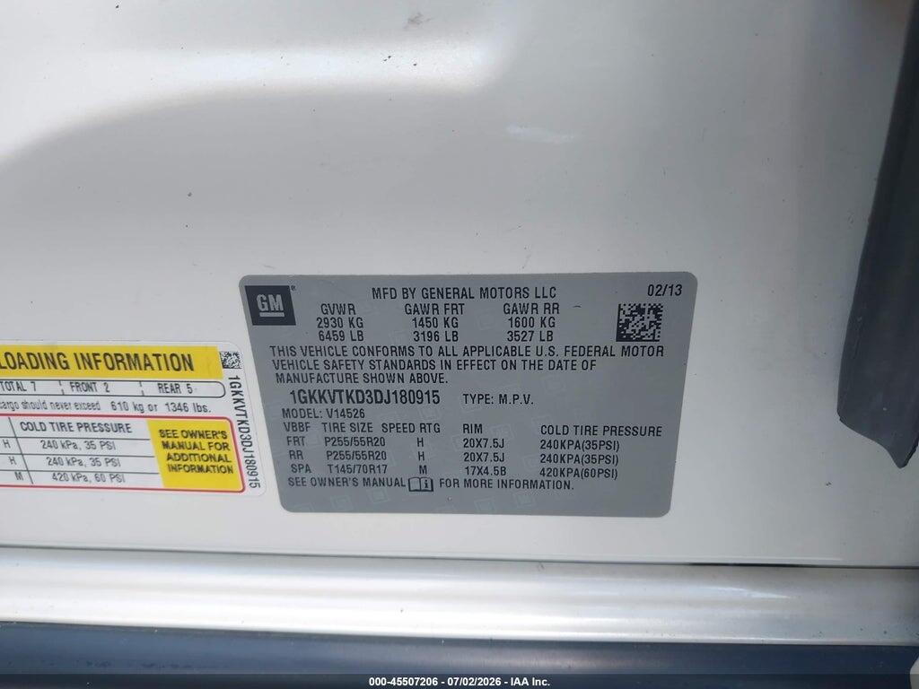 1GKKVTKD3DJ180915 2013 GMC ACADIA photo no. 9