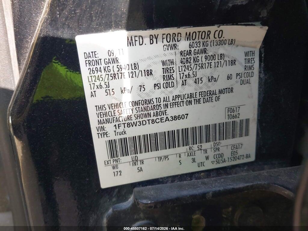 1FT8W3DT8CEA38607 2012 FORD SUPER DUTY F-350 DRW photo no. 8