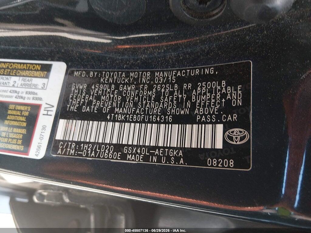 4T1BK1EB0FU164316 2015 TOYOTA AVALON photo no. 9