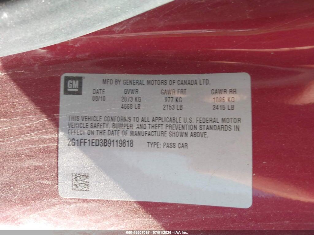 2G1FF1ED3B9119818 2011 CHEVROLET CAMARO photo no. 9
