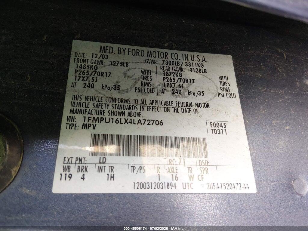 1FMPU16LX4LA72706 2004 FORD EXPEDITION photo no. 9
