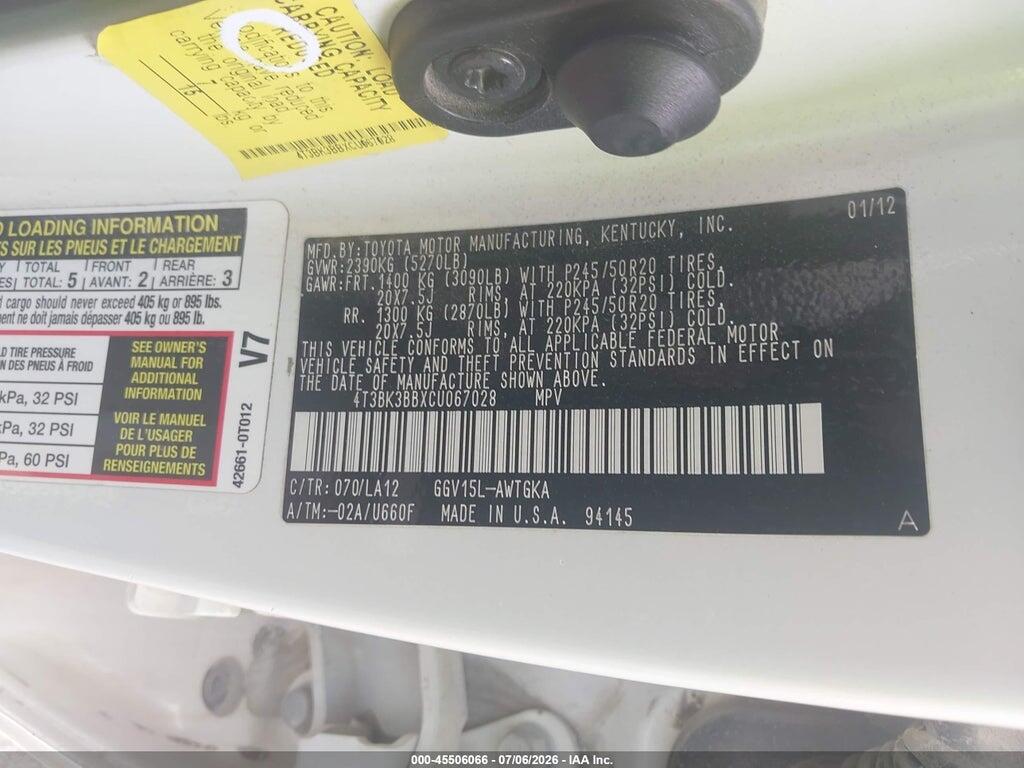 4T3BK3BBXCU067028 2012 TOYOTA VENZA photo no. 9
