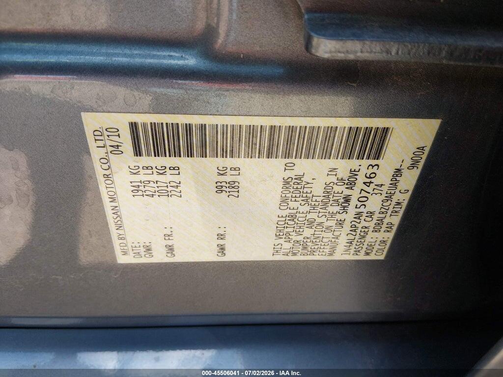 1N4AL2AP2AN507463 2010 NISSAN ALTIMA photo no. 9