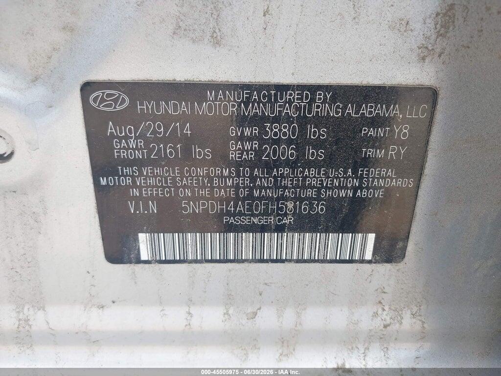 5NPDH4AE0FH581636 2015 HYUNDAI ELANTRA photo no. 9