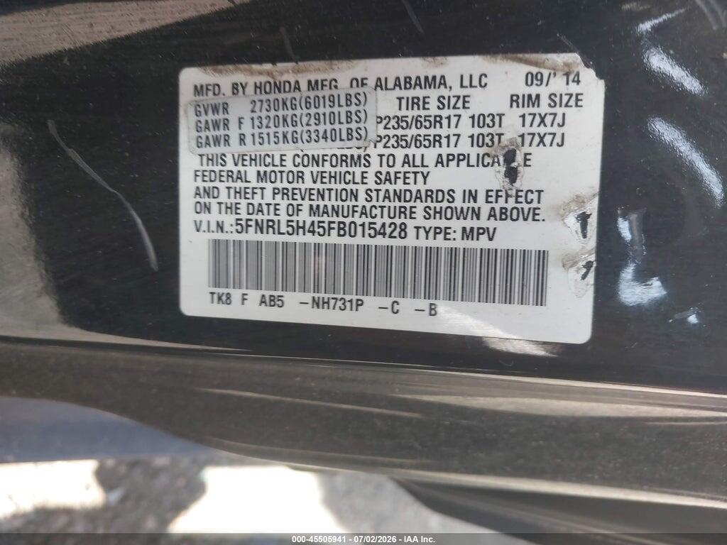 5FNRL5H45FB015428 2015 HONDA ODYSSEY photo no. 9