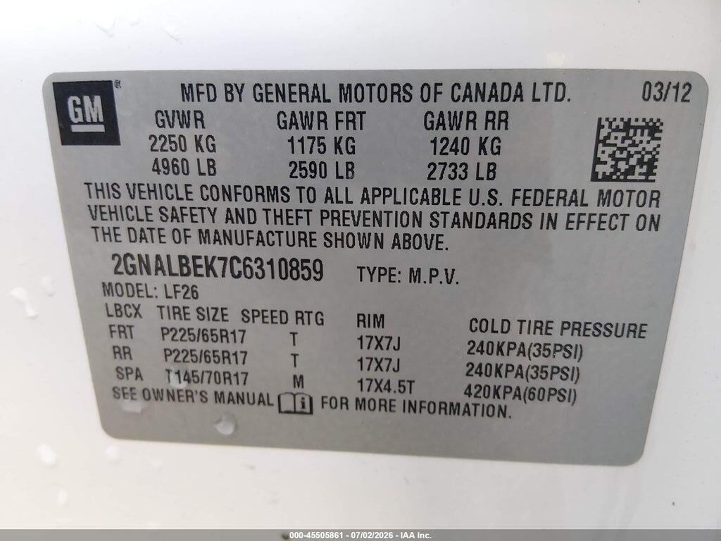 2GNALBEK7C6310859 2012 CHEVROLET EQUINOX photo no. 9
