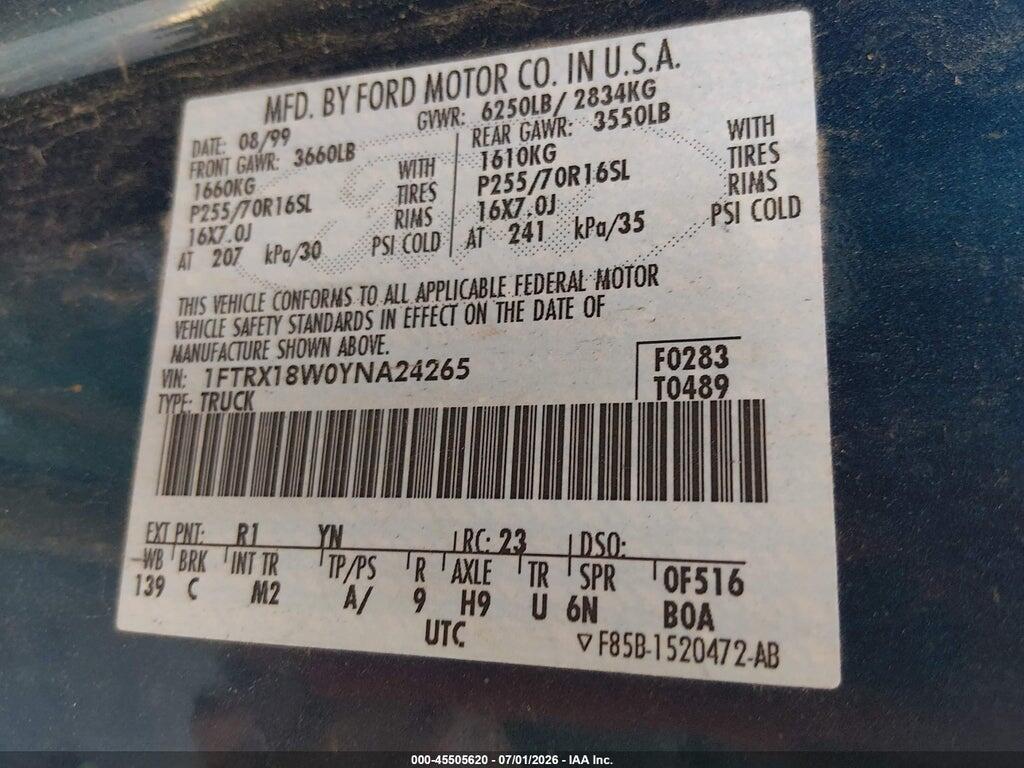 1FTRX18W0YNA24265 2000 FORD F-150 photo no. 9
