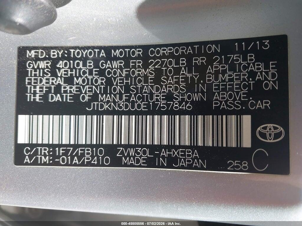 JTDKN3DU0E1757846 2014 TOYOTA PRIUS photo no. 9