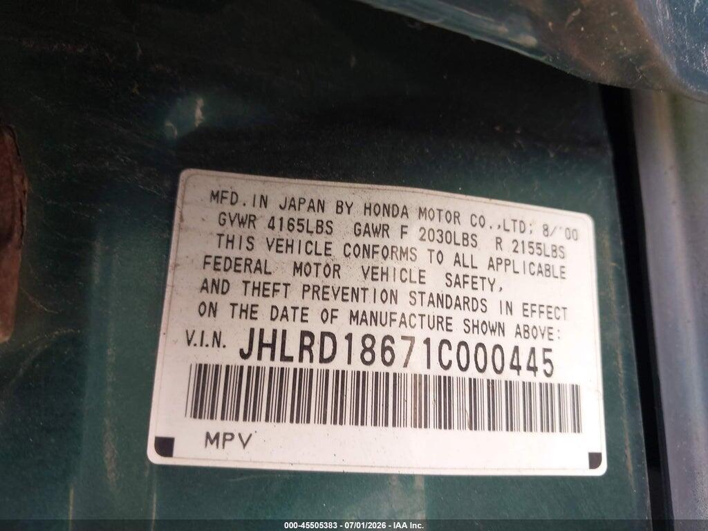 JHLRD18671C000445 2001 HONDA CR-V photo no. 9
