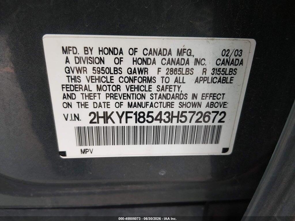 2HKYF18543H572672 2003 HONDA PILOT photo no. 9