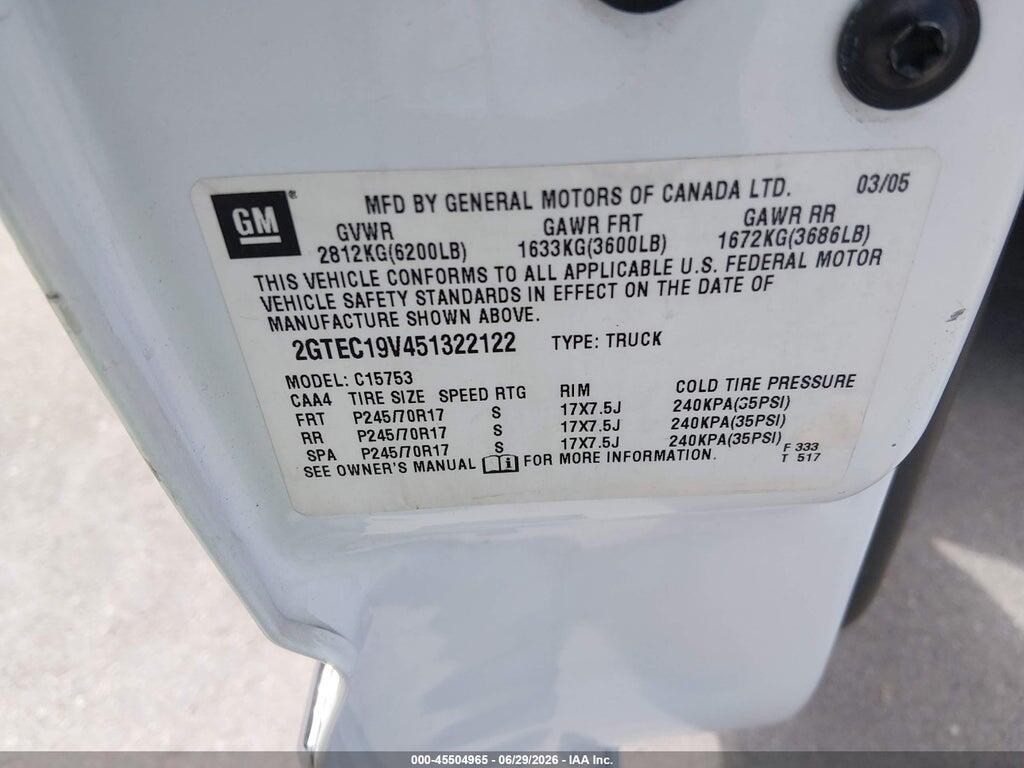 2GTEC19V451322122 2005 GMC SIERRA 1500 photo no. 9