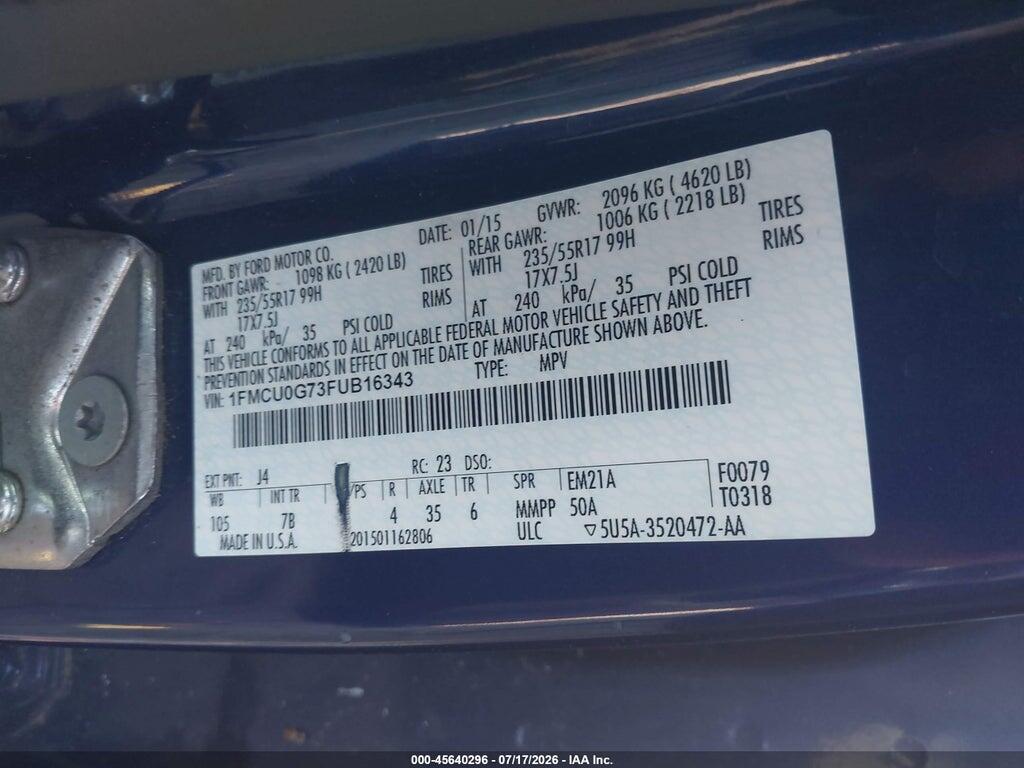 1FMCU0G73FUB16343 2015 FORD ESCAPE photo no. 9