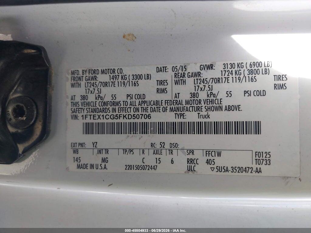 1FTEX1CG5FKD50706 2015 FORD F-150 photo no. 9