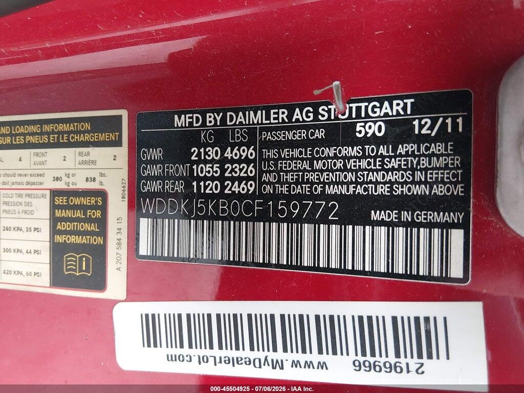 WDDKJ5KB0CF159772 2012 MERCEDES-BENZ E 350 photo no. 9
