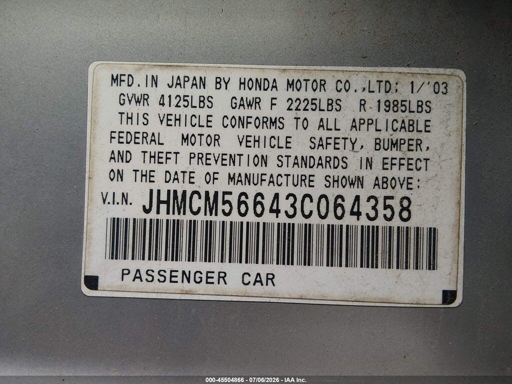 JHMCM56643C064358 2003 HONDA ACCORD SDN photo no. 9