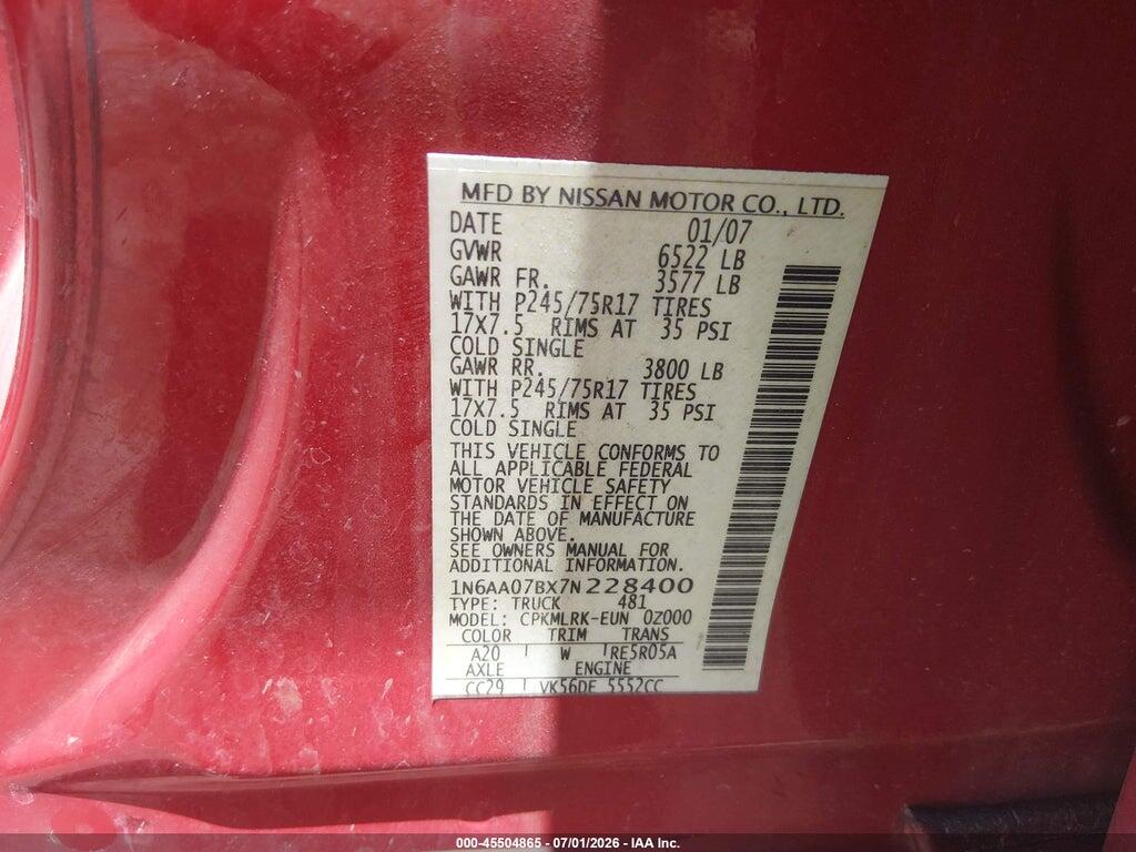 1N6AA07BX7N228400 2007 NISSAN TITAN photo no. 9