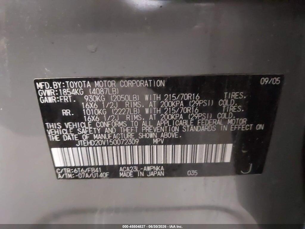 JTEHD20V150072309 2005 TOYOTA RAV4 photo no. 9