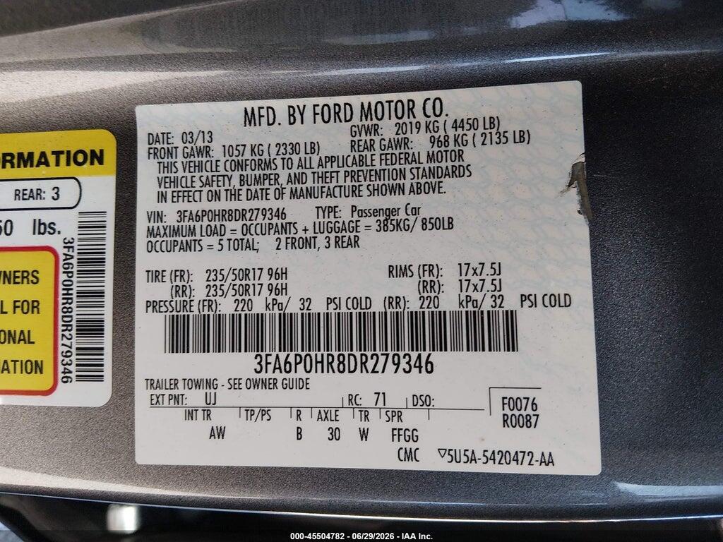 3FA6P0HR8DR279346 2013 FORD FUSION photo no. 9