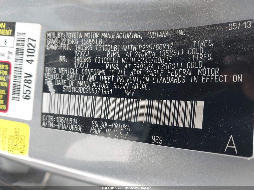 5TDYK3DC2DS371991 2013 TOYOTA SIENNA photo no. 9