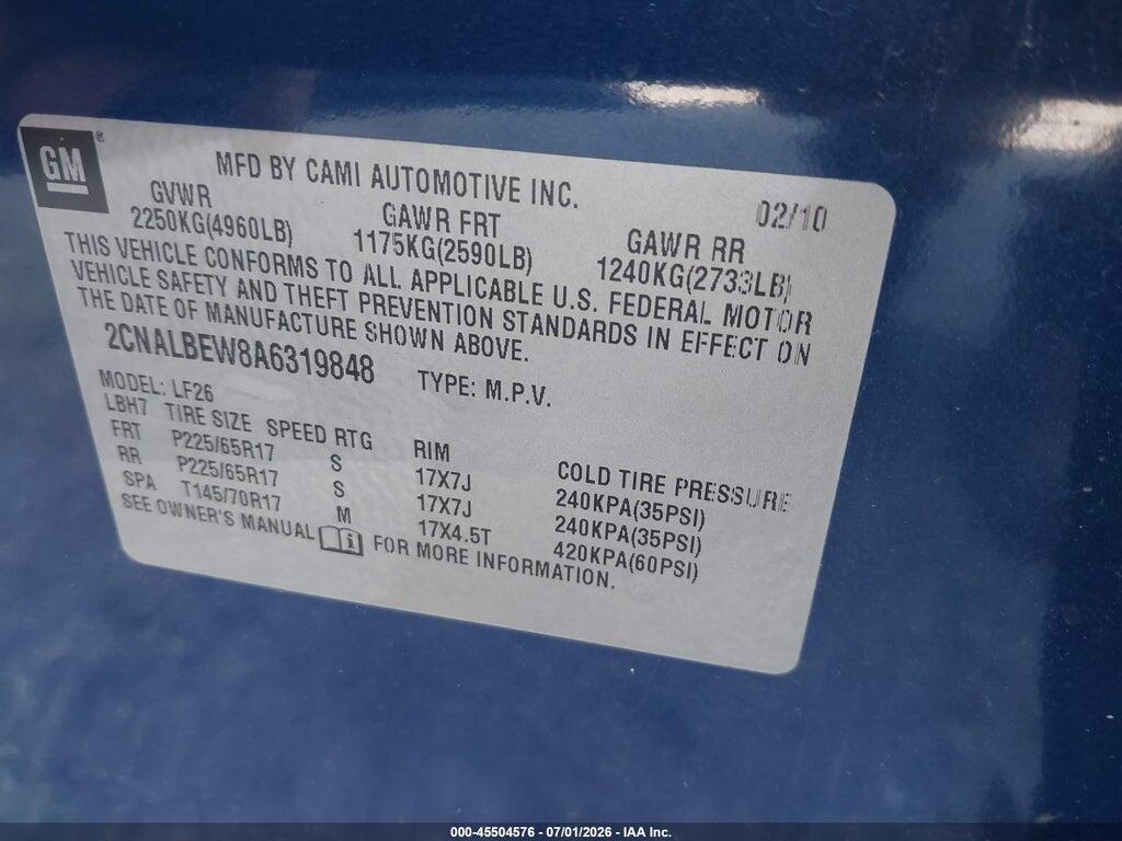 2CNALBEW8A6319848 2010 CHEVROLET EQUINOX photo no. 9
