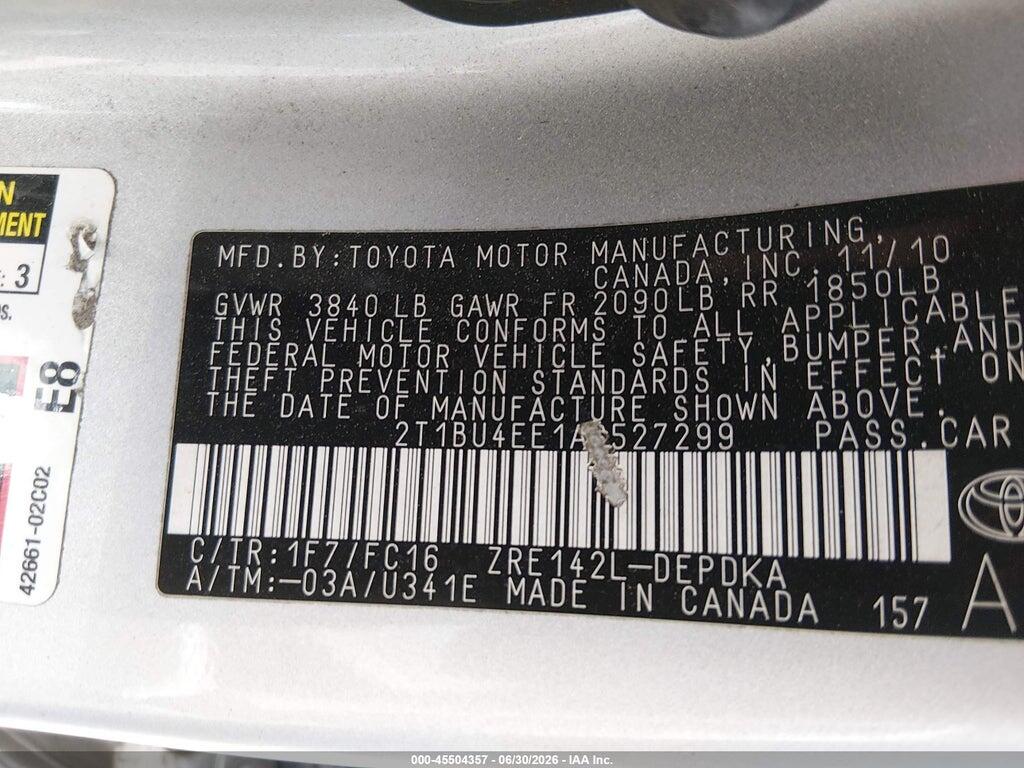 2T1BU4EE1AC527299 2010 TOYOTA COROLLA photo no. 9
